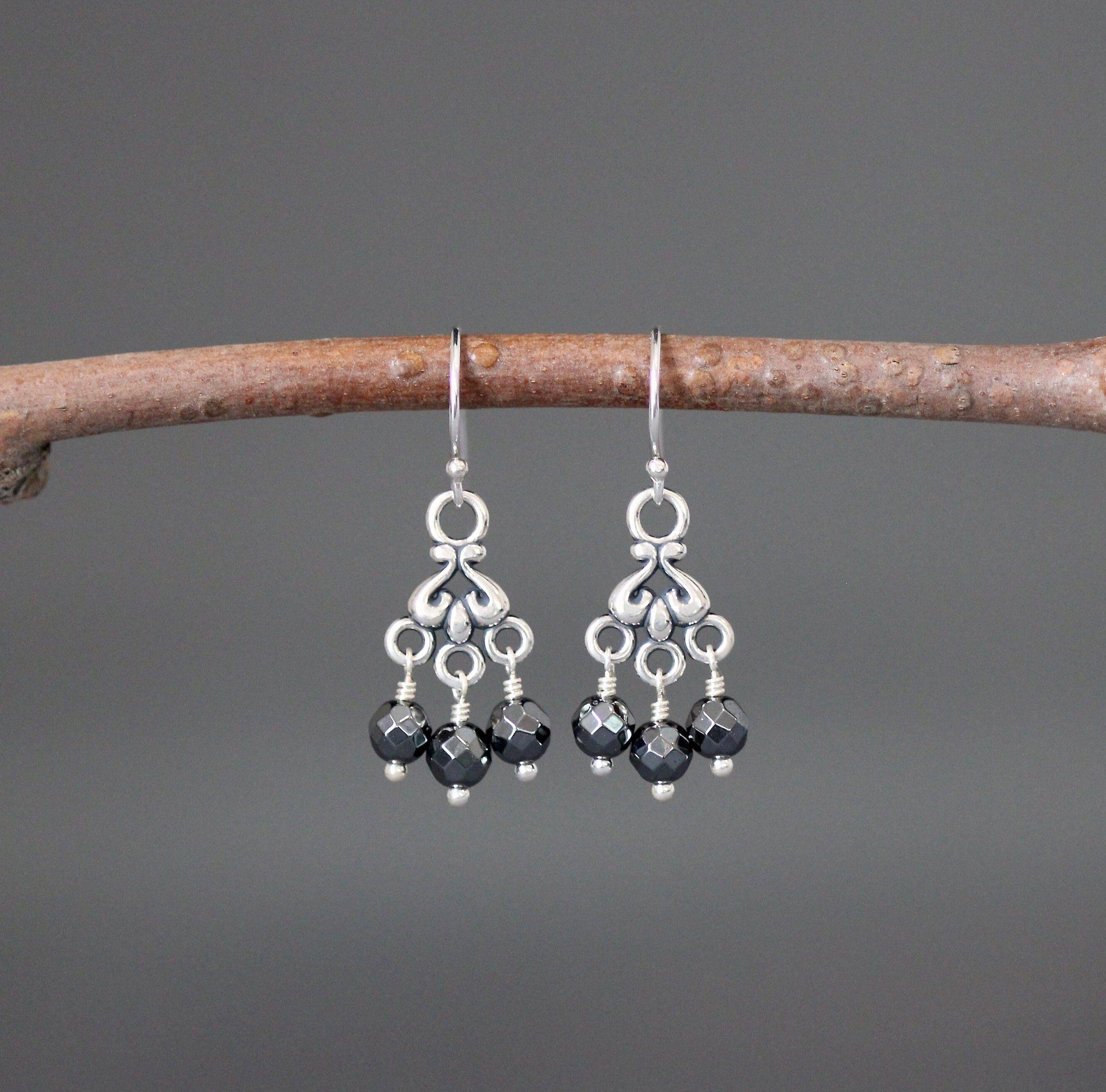 Hematite Earrings - Small Chandelier Earrings - Gray Gemstone Earrings - Gray And Silver Earrings - Silver Wire Wrapped Earrings Hematite Earrings - Small Chandelier Earrings - Gray Gemstone Earrings - Gray And Silver Earrings - Silver Wire Wrapped Earrings