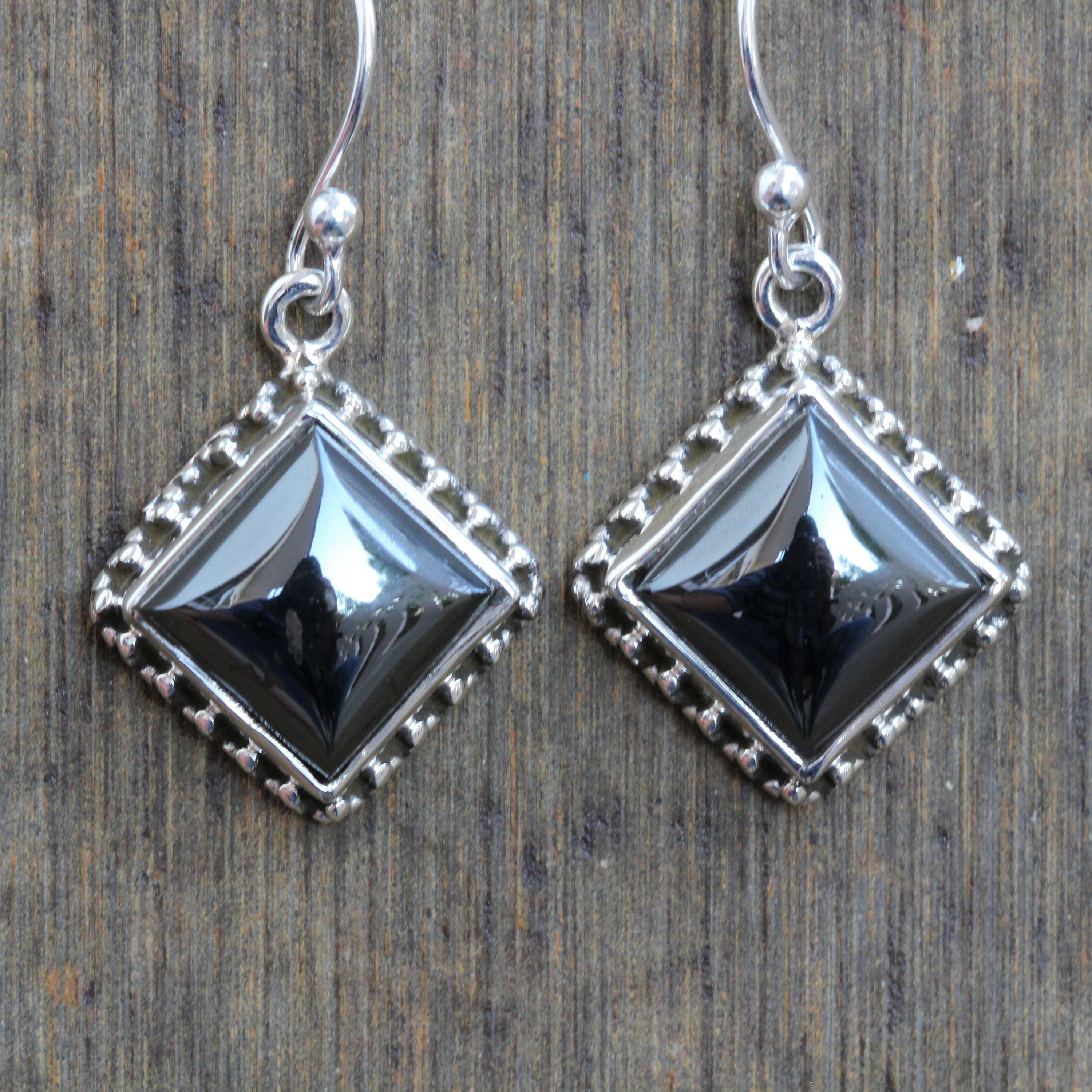 Hematite Sterling Silver Drop Earrings Natural Iron Ore Gemstone