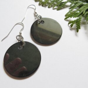 Hematite Sterling Silver Drop Earrings, Light Disk Stone