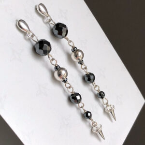 Hematite Sterling Silver Earrings, Gemstone Dangle Drops, Modern Statement 7411