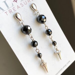 Hematite Earrings Sterling Silver Natural Gemstone Modern Statement Long Dangle Drops Artisan With Studs Birthday Holiday Gift For Her 7412