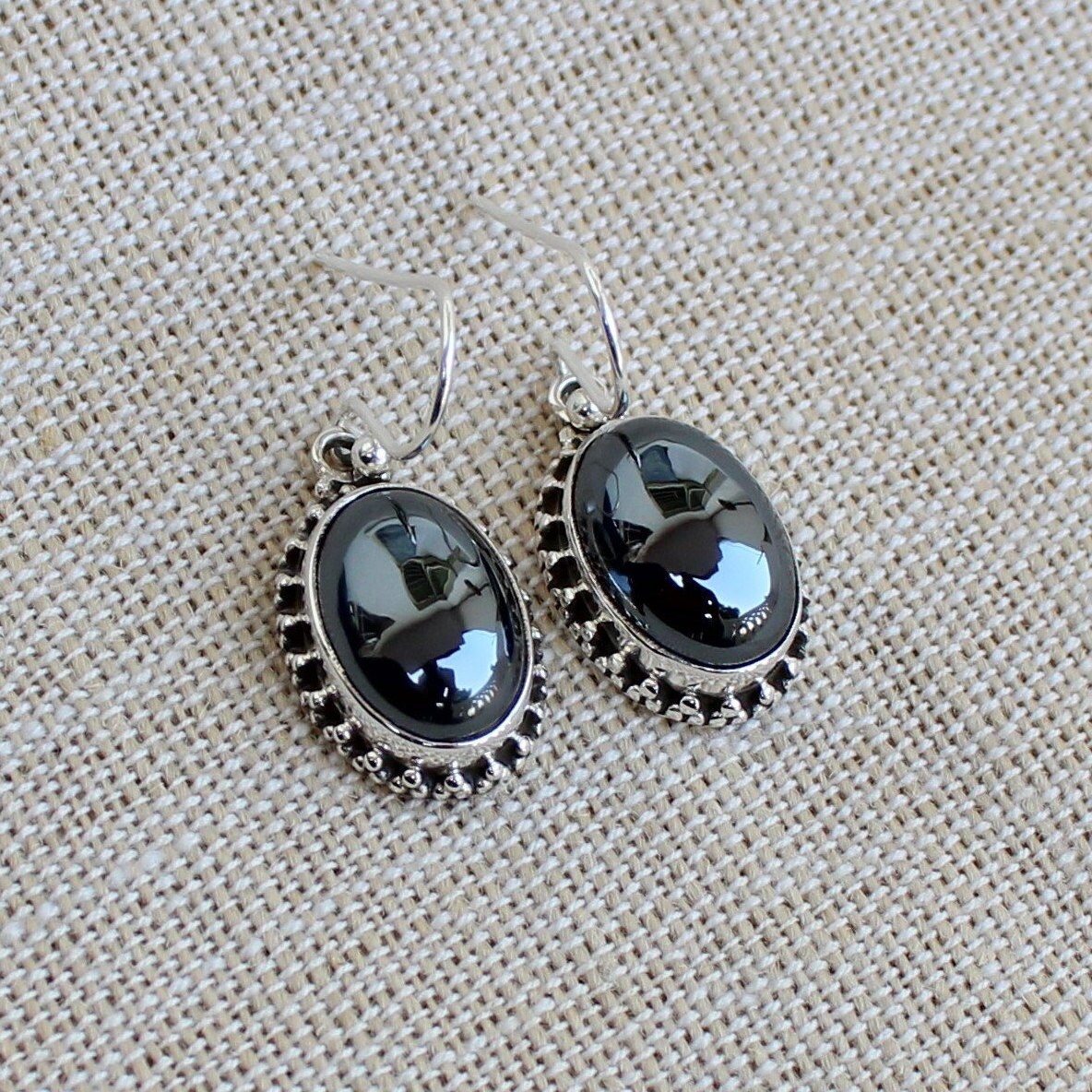 Hematite Sterling Silver Earrings Handmade Gemstone Dangles