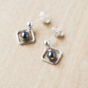 Hematite Sterling Silver Stud Earrings: Geometric Anxiety Relief