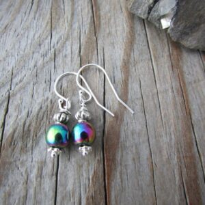 Titanium Hematite Earrings: Rainbow Sterling Silver Dangles, Small & Simple Titanium Hematite Earrings: Rainbow Sterling Silver Dangles, Small & Simple