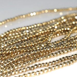 2mm 18K Gold Hematite Gemstone Faceted Round Loose Beads 15.5 inch Full Strand LOT 1,2,6,12 and 50 (90185449-840)