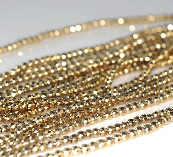 2mm 18k Gold Hematite Gemstone Faceted Round Loose Beads 15.5 Inch Full Strand Lot 1,2,6,12 And 50 (90185449-840)