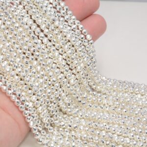 2mm Titanium Silver  Hematite Gemstone Faceted Round 2mm Loose Beads 15.5 inch Full Strand LOT 1,2,6,12 and 50 (80006014-483)