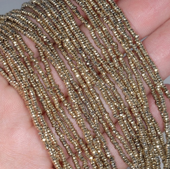 2x1mm 18k Gold Hematite Gemstone Faceted Rondelle 2x1mm Loose Beads 15 Inch Full Strand Bulk Lot 1,2,6,12 And 50 (80002409-784)