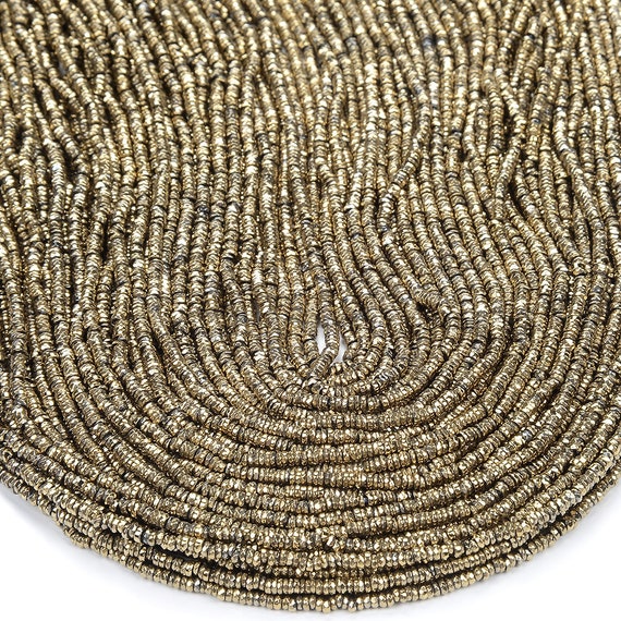 2x1mm Light Gold Hematite Gemstone Faceted Rondelle 2x1mm Loose Beads 15 Inch Full Strand (80017090-784)