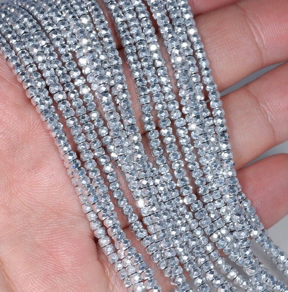2x1mm Silver Hematite Gemstone Silver Faceted Rondelle 2x1mm Loose Beads 15 Inch Full Strand (80002408-784)