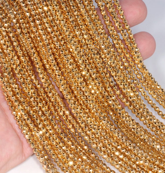 3mm  24k Gold Hematite Gemstone Grade Aaa Faceted Round Loose Beads 15.5 Inch Full Strand Lot 1,2,6,12 And 50 (80000680-787)