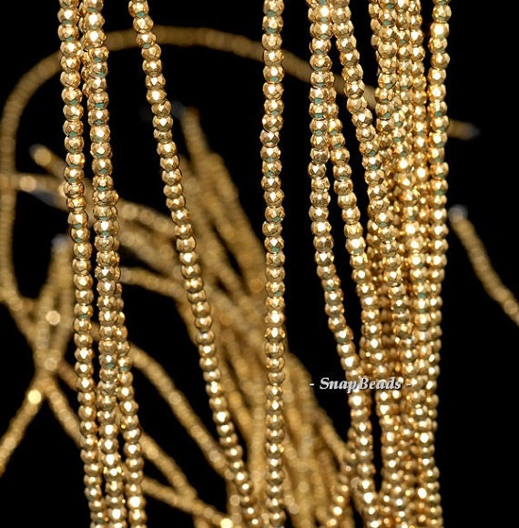 3mm Gold Hematite Gemstone, Gold, Faceted Round 3mm Loose Beads 16 Inch Full Strand Lot 1,2,6,12 And 50 (90145595-148)