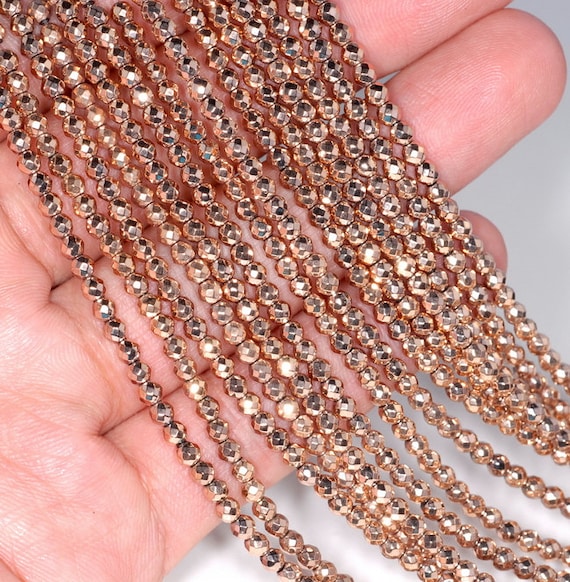 3mm Rose Gold Hematite Gemstone Grade Aaa Faceted Round Loose Beads 15.5 Inch Full Strand Lot 1,2,6,12 And 50 (80000679-787)