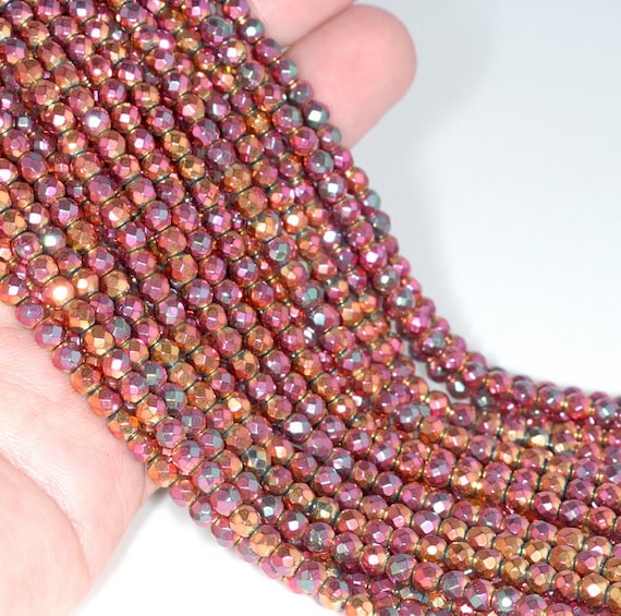 3mm Titanium Hematite Gemstone Red Grade Aaa Rose Pink Faceted Round Beads 15.5 Inch Full Strand Lot 1,2,6,12 And 50 (80005045-454)