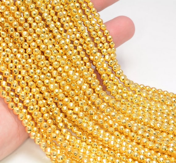 3mm Titanium Gold Hematite Gemstone Faceted Round 3mm Loose Beads 15.5 Inch Full Strand Lot 1,2,6,12 And 50 (80006019-483)