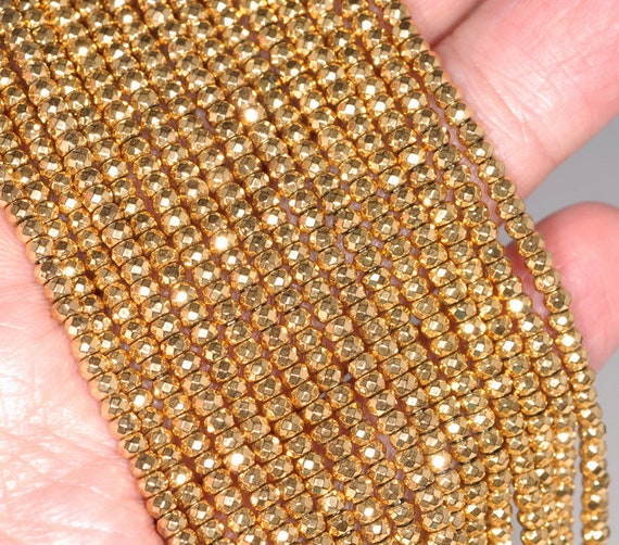 3x2mm 24k Gold Hematite Gemstone Grade Aaa Faceted Rondelle 3x2mm Loose Beads 15.5 Inch Full Strand Lot 1,2,6,12 And 50 (80003276-148)