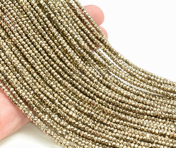 3x2mm Light 18k Gold Hematite Gemstone Micro Faceted Rondelle Beads 15.5 Inch Full Strand Bulk Lot 1,2,6,12 And 50 (80007526-a263)