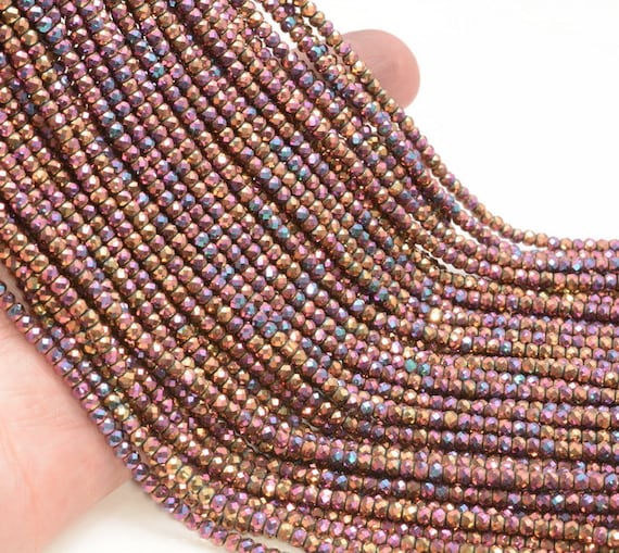 3x2mm Purple Gold Hematite Gemstone Micro Faceted Rondelle Beads 15 Inch Full Strand Bulk Lot 1,2,6,12 And 50 (80007525-a263)