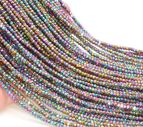 3x2mm Rainbow Hematite Gemstone Micro Faceted Rondelle Beads 15.5 Inch Full Strand Bulk Lot 1,2,6,12 And 50 (80007533-a263)