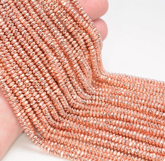3x2mm Rose Gold Hematite Gemstone Rose Gold Faceted Rondelle Loose Beads 15.5 Inch Full Strand Lot 1,2,6,12 And 50 (80006024-483) 3x2mm Rose Gold Hematite Gemstone Rose Gold Faceted Rondelle Loose Beads 15.5 Inch Full Strand Lot 1,2,6,12 And 50 (80006024-483)