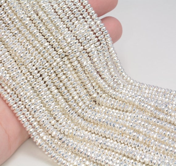 3x2mm Titanium Silver Hematite Gemstone Silver Faceted Rondelle Loose Beads 15.5 Inch Full Strand Lot 1,2,6,12 And 50 (80006023-483)