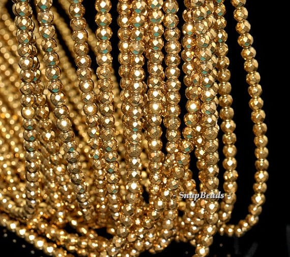 4mm Gold Hematite Gemstone Gold Faceted Round 4mm Loose Beads 16 Inch Full Strand Lot 1,2,6,12 And 50 (90147044-148)