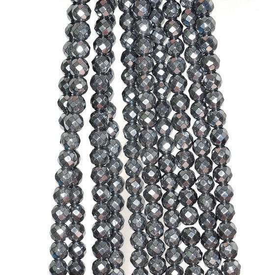4mm Noir Black Hematite Gemstone Black Faceted Round 4mm Loose Beads 16 Inch Full Strand (90190665-b62)