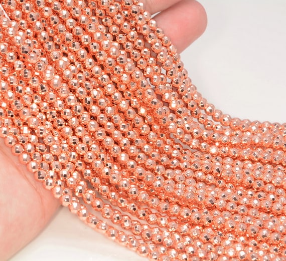 4mm Rose Gold Hematite Gemstone Faceted Round 4mm Loose Beads 15.5 Inch Full Strand Lot 1,2,6,12 And 50 (80006021-483)
