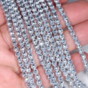 4mm Silver Hematite Gemstone Grade AAA Silver Faceted Round Loose Beads 15.5 inch Full Strand LOT 1,2,6,12 and 50 (80002406-199) 4mm Silver Hematite Gemstone Grade AAA Silver Faceted Round Loose Beads 15.5 inch Full Strand LOT 1,2,6,12 and 50 (80002406-199)