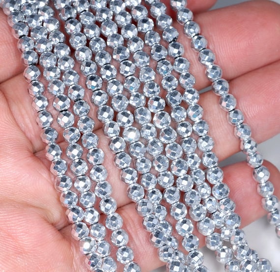 4mm Silver Hematite Gemstone Grade Aaa Silver Faceted Round Loose Beads 15.5 Inch Full Strand Lot 1,2,6,12 And 50 (80002406-199)