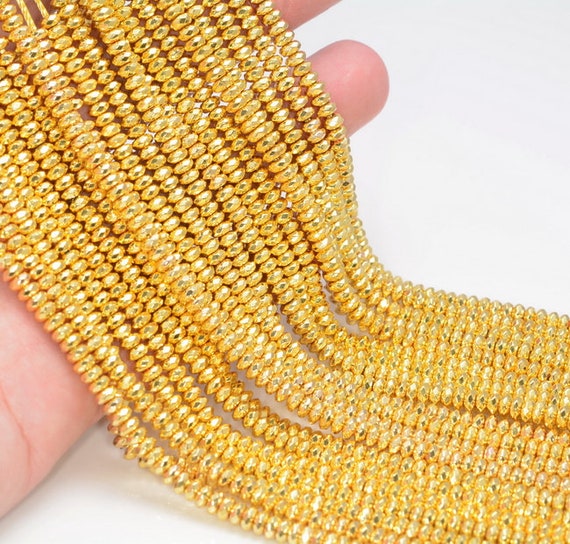 4x2mm Titanium Gold Hematite Gemstone Gold Faceted Rondelle Loose Beads 15.5 Inch Full Strand Lot 1,2,6,12 And 50 (80006028-483)