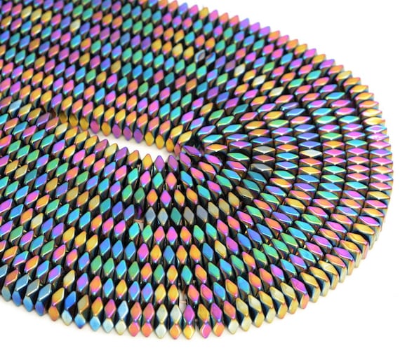 4x2mm Titanium Rainbow Hematite Gemstone Faceted Square Cube Loose Beads 15.5 Inch Full Strand Lot 1,2,6,12 And 50 (90185629-843)
