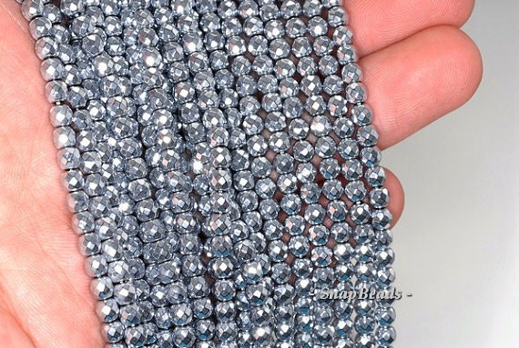 5mm Silver Hematite Gemstone Silver Faceted Round 5mm Loose Beads 16 Inch Full Strand Lot 1,2,6,12 And 50 (90182531-396)