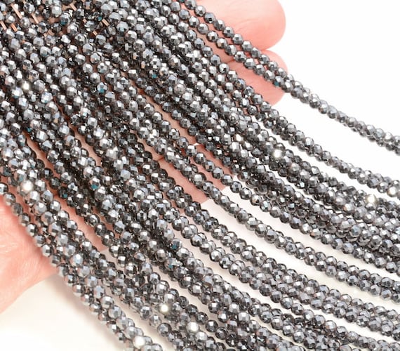 Black Hematite Gemstone Grade Aaa Micro Faceted Round 2mm 3mm 4mm Loose Beads 15.5 Inch Full Strand Bulk Lot 1,2,6,12 And 50 (a261)