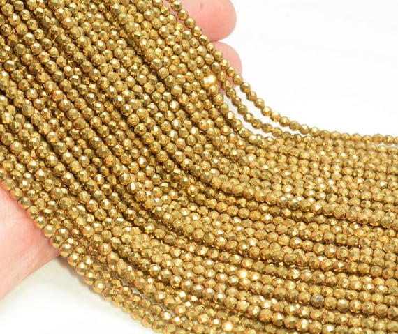 Gold Hematite Gemstone Grade Aaa Micro Faceted Round 2mm 3mm 4mm Loose Beads 15.5 Inch Full Strand Bulk Lot 1,2,6,12 And 50 (a261)