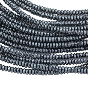 Natural Hematite.  Faceted Roundel 3mm, 4mm, 6mm, 8mm- Full 15.5 Inch Strand