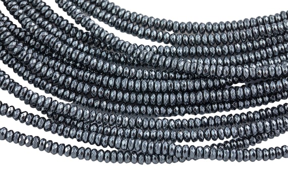 Natural Hematite. Faceted Roundel 3mm, 4mm, 6mm, 8mm- Full 15.5 Inch Strand Natural Hematite. Faceted Roundel 3mm, 4mm, 6mm, 8mm- Full 15.5 Inch Strand