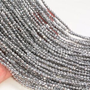 Silver Hematite Gemstone Grade AAA Micro Faceted Round 2mm 3mm 4mm Loose Beads 15.5 inch Full Strand BULK LOT 1,2,6,12 and 50 (A261) Silver Hematite Gemstone Grade AAA Micro Faceted Round 2mm 3mm 4mm Loose Beads 15.5 inch Full Strand BULK LOT 1,2,6,12 and 50 (A261)