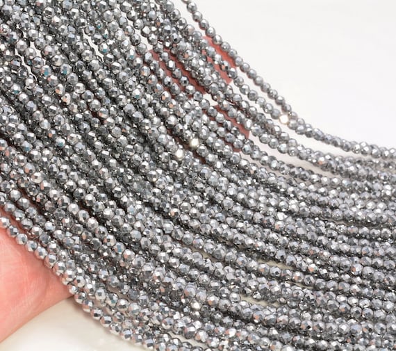 Silver Hematite Gemstone Grade Aaa Micro Faceted Round 2mm 3mm 4mm Loose Beads 15.5 Inch Full Strand Bulk Lot 1,2,6,12 And 50 (a261)