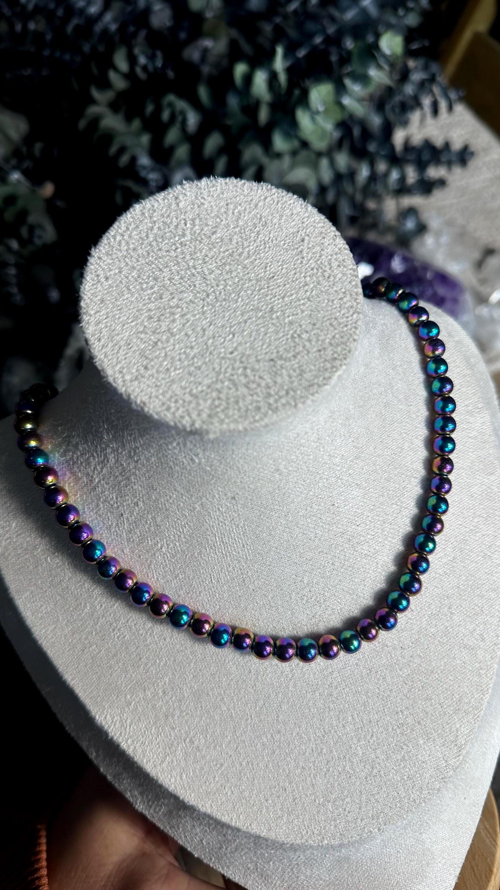 18” 6mm Beaded Rainbow Metallic Hematite Necklace