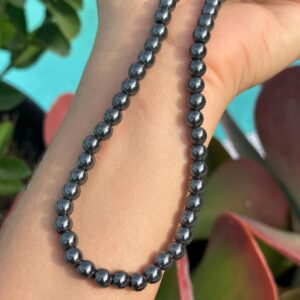 Natural Hematite Stone Round Beaded Necklace Available In 6mm 18” Necklace For Men And Women Natural Hematite Stone Round Beaded Necklace Available In 6mm 18” Necklace For Men And Women