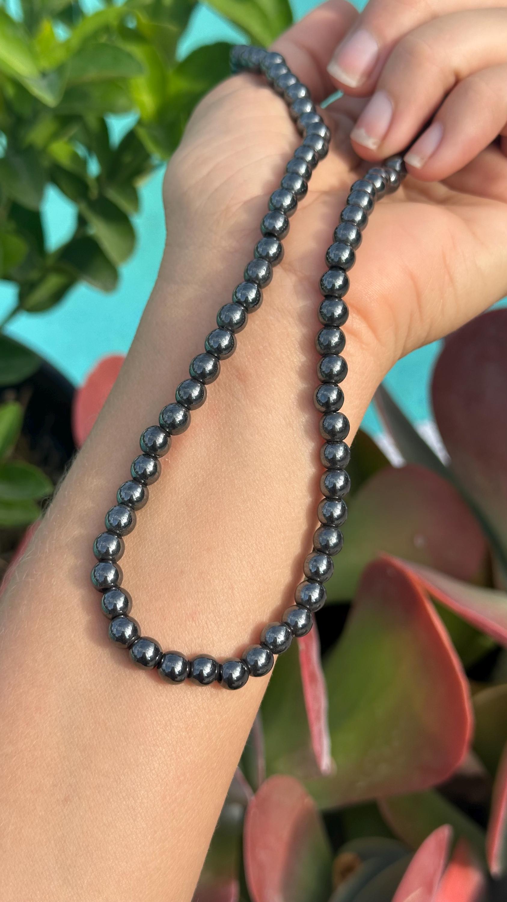 Natural Hematite Stone Round Beaded Necklace Available In 6mm 18” Necklace For Men And Women Natural Hematite Stone Round Beaded Necklace Available In 6mm 18” Necklace For Men And Women