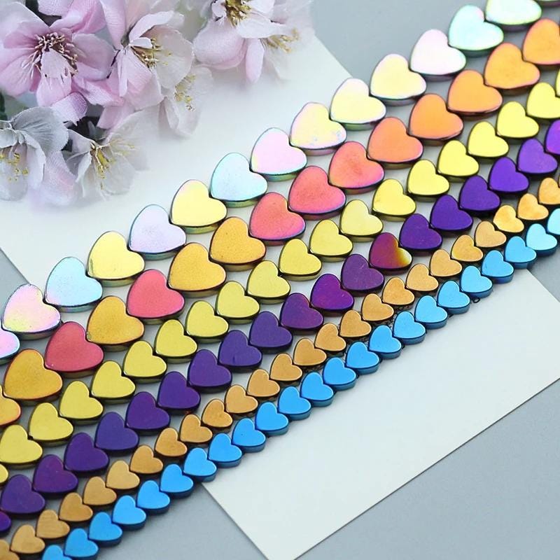 6-10mm Flat Heart Hematite Stone Beads, Smooth  Gemstone For Jewelry Supplies, Accessories For Handmade And  Necklace