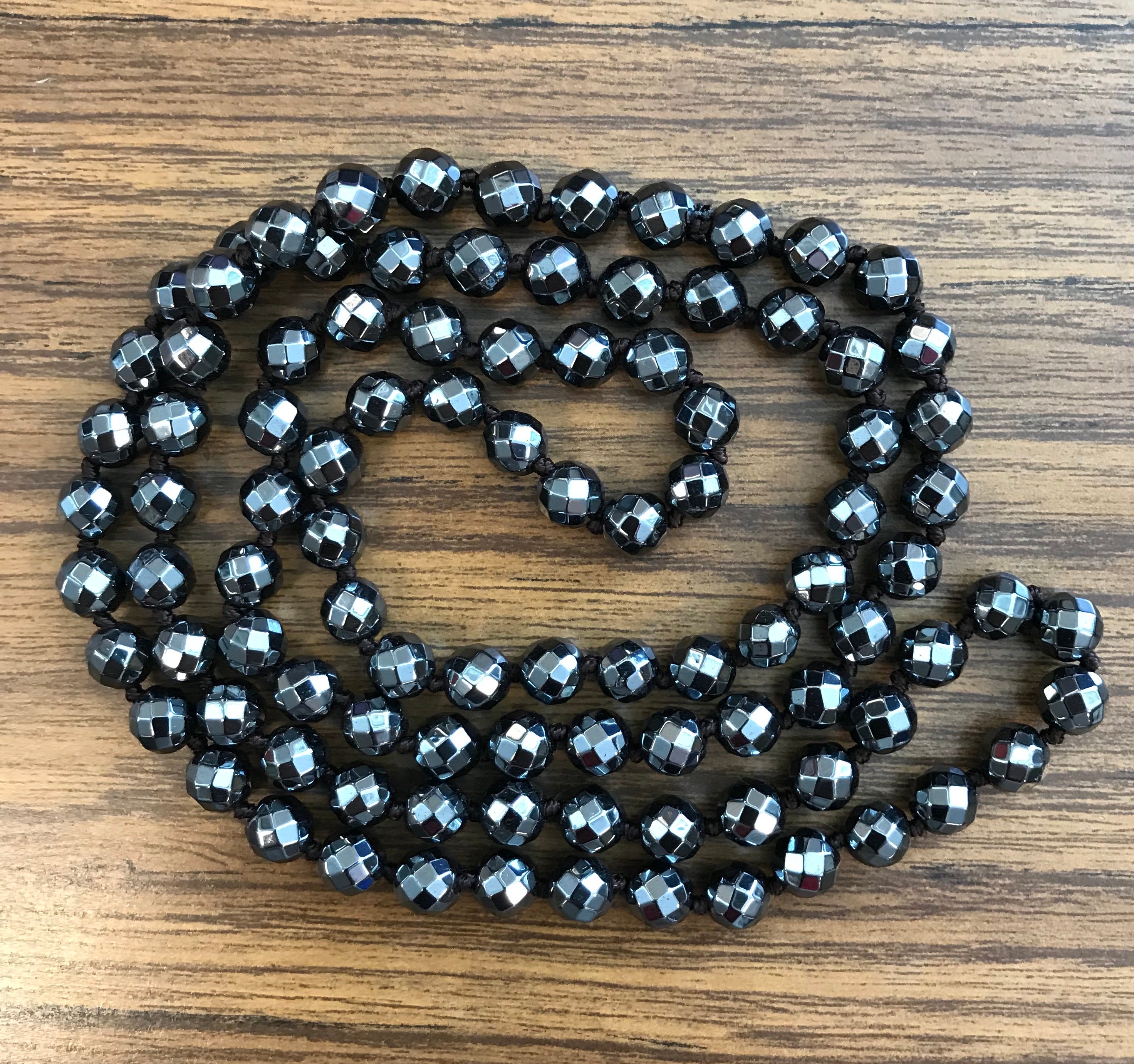 Hematite Necklace 6mm 8mm Gemstone Beads Necklace--64 Inch Strand