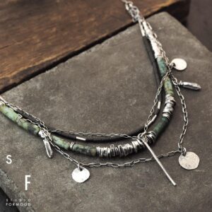African Turquoise Hematite Necklace: Oxidized Sterling Silver, Handmade