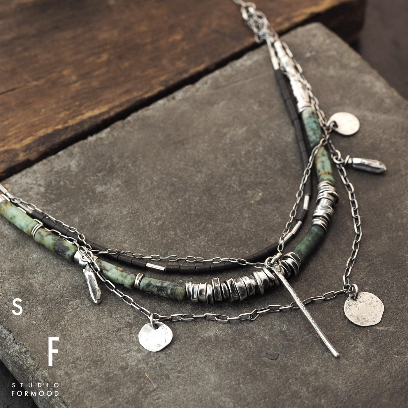 African Turquoise Hematite Necklace: Oxidized Sterling Silver, Handmade