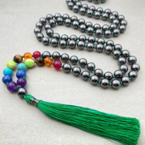 Chakra Gray Hematite Mala Necklace: 108 Buddhist Prayer Beads, Reiki Jewelry Chakra Gray Hematite Mala Necklace: 108 Buddhist Prayer Beads, Reiki Jewelry