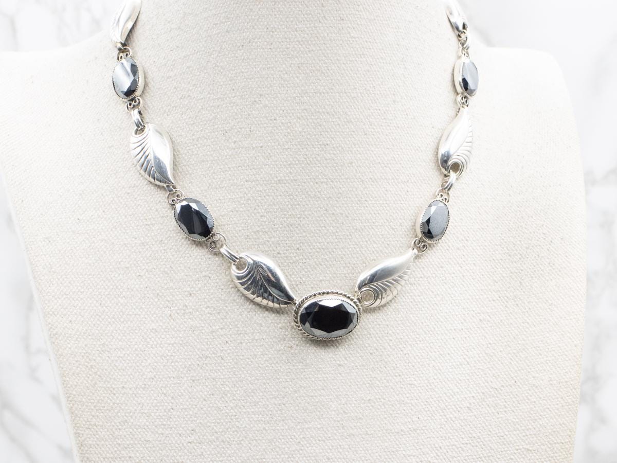 Danecraft Vintage Sterling Silver Hematite Leaf Necklace