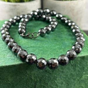 Faceted Hematite Beaded Necklace: Energy Protection Crystal Choker Faceted Hematite Beaded Necklace: Energy Protection Crystal Choker