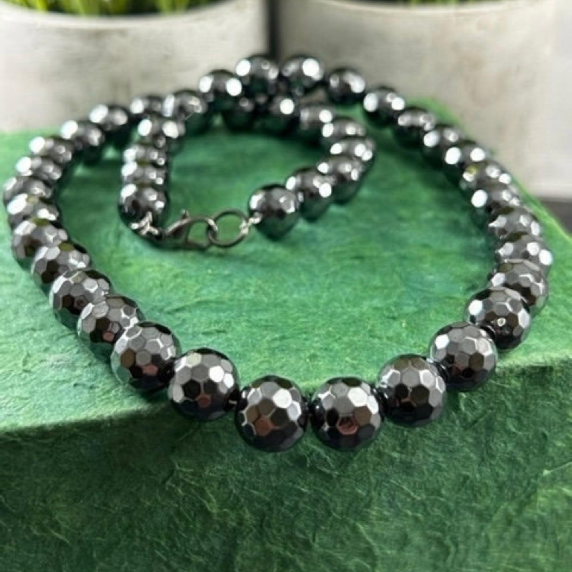 Faceted Hematite Beaded Necklace: Energy Protection Crystal Choker Faceted Hematite Beaded Necklace: Energy Protection Crystal Choker